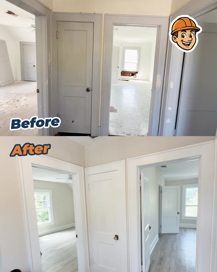 A freshly painted hallway with new white doors